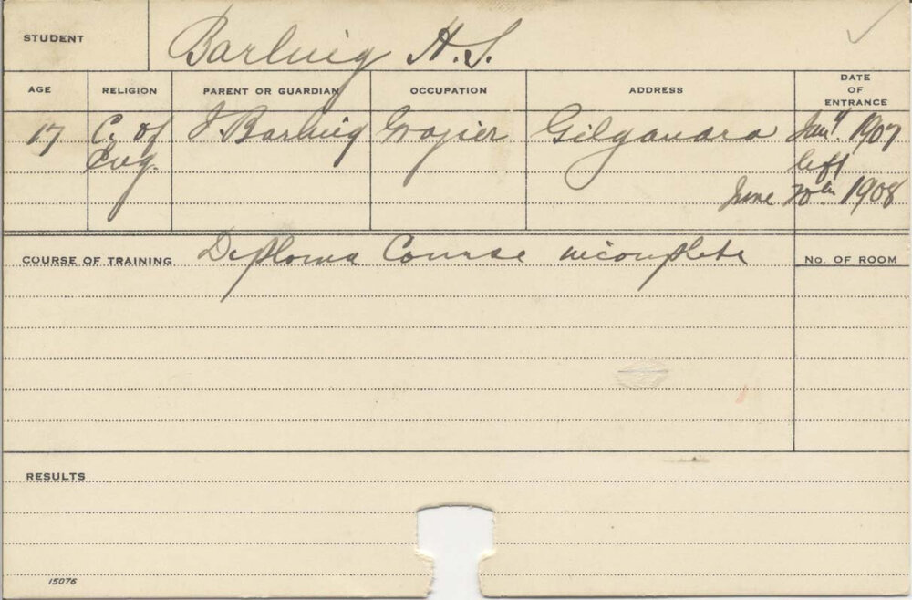 BARLING, H S (Hawkesbury Diploma of Agriculture (HDA))