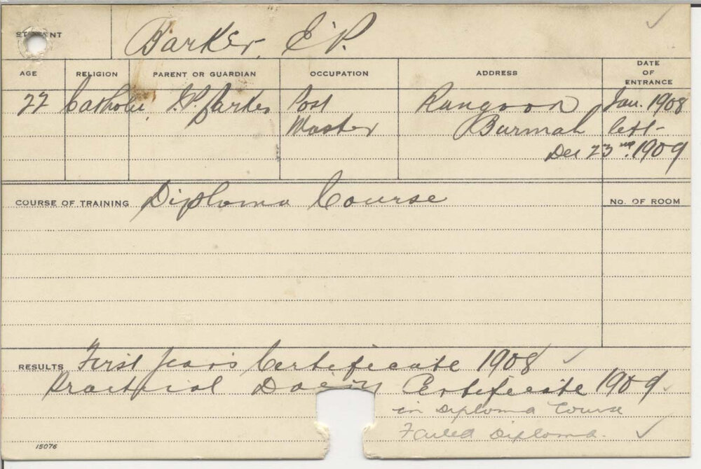 BARKER, Edward P (First Year Certificate &amp; Certificate - Practical Dairy)