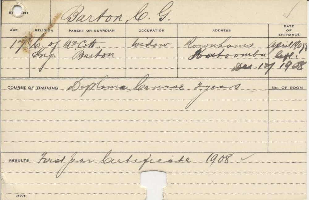 BARTON, C G (Hawkesbury Diploma of Agriculture (HDA) (First Year Certificate only))