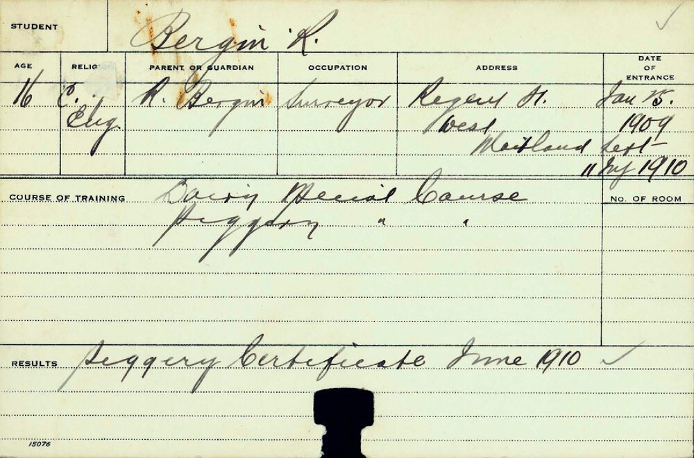 BERGIN, R (Certificate - Dairy &amp; Special Course - Dairy)