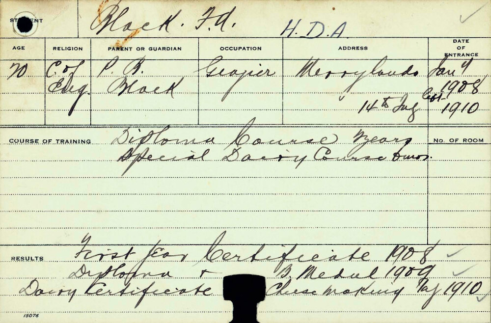 BLACK, FA (Hawkesbury Diploma of Agriculture (HDA)/ Special Course - Dairy)