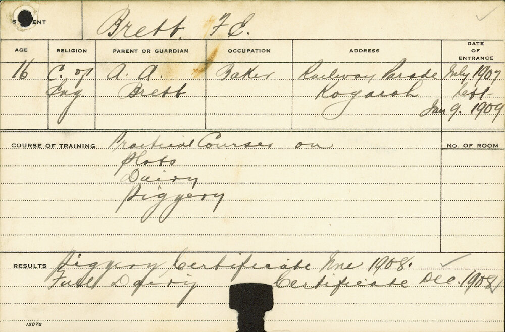 BRETT, Frank Ernest (Hawkesbury Diploma in Dairy Technology (HDDT) Certificate - Piggery)