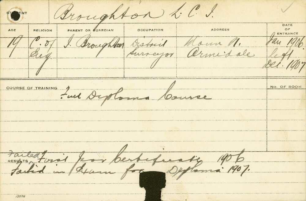 BROUGHTON, Leslie CJ (Hawkesbury Diploma of Agriculture (HDA)(First year certificate only))