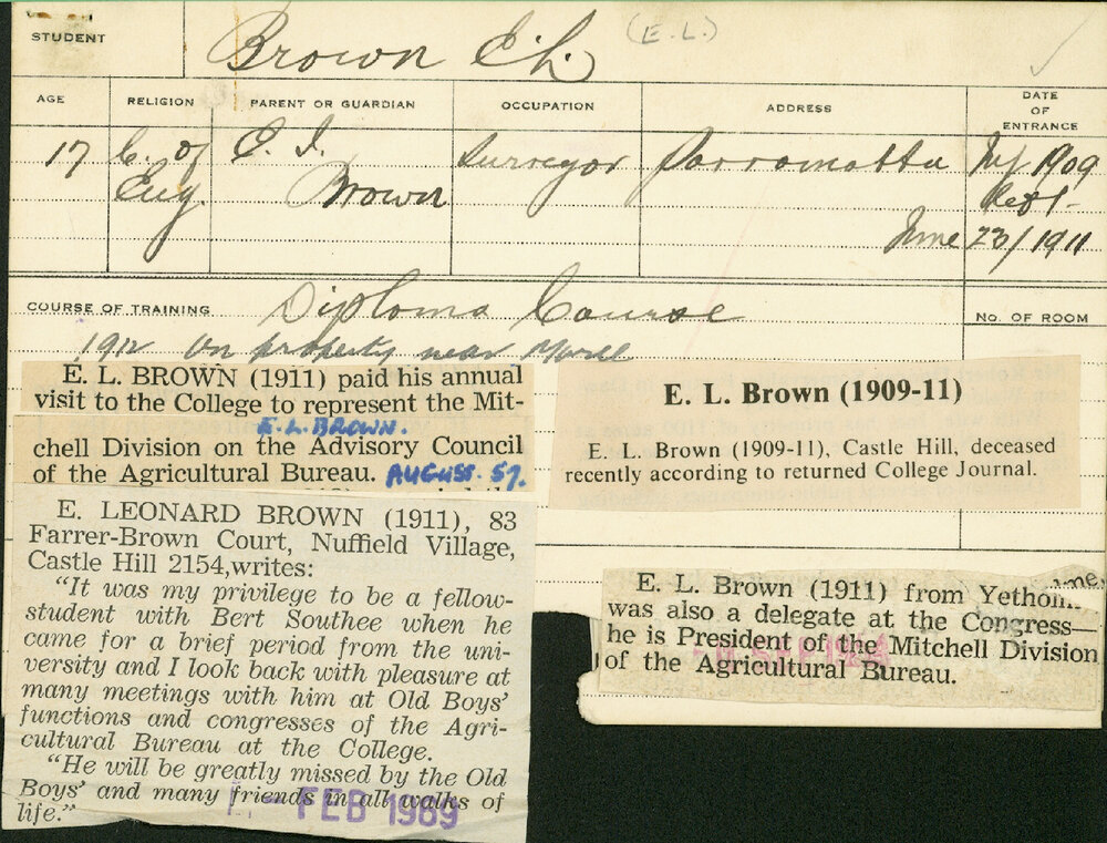 BROWN, E Leonard (Hawkesbury Diploma of Agriculture (HDA))