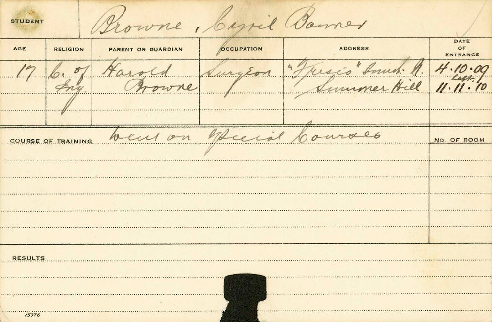 BROWNE, Cyril Banner (Special Courses)