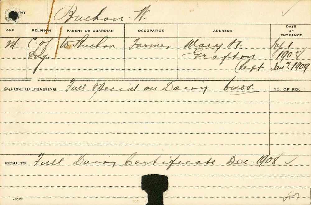 BUCHAN, WH (Special Course - Dairy &amp; Certificate - Dairy)