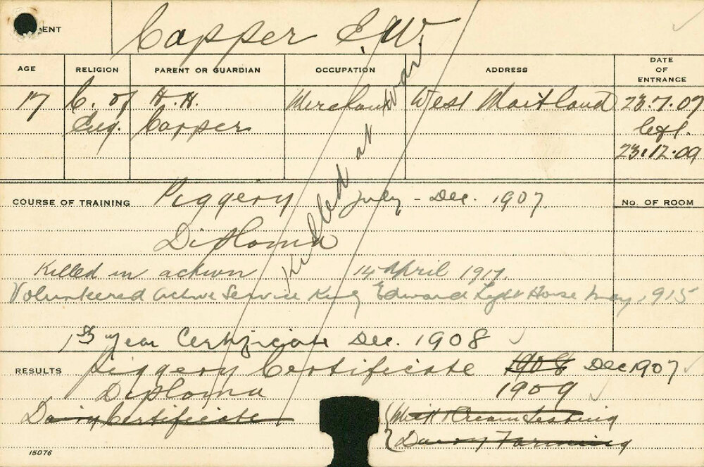 CAPPER, EW (Hawkesbury Diploma of Agriculture (HDA) &amp; Certificate - Piggery)