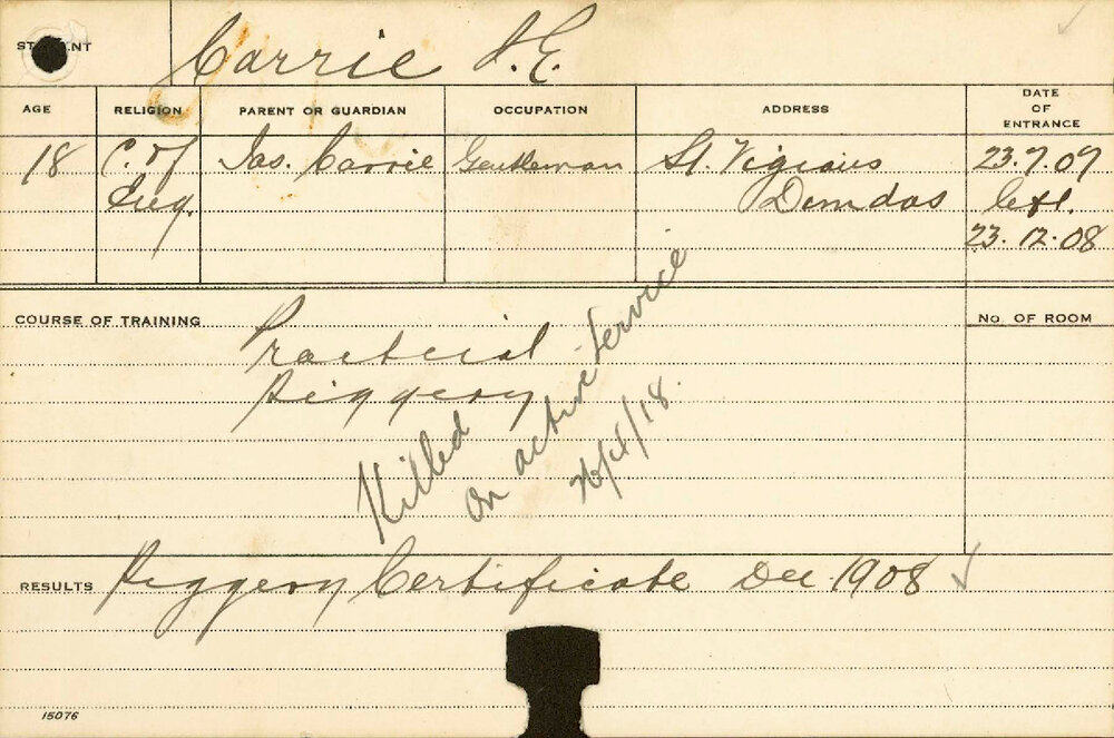 CARRIE, James Evans (Certificate - Piggery)