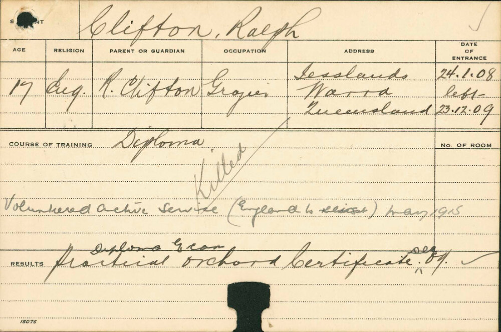 CLIFTON, Ralph (Practical Orchard Certificate)