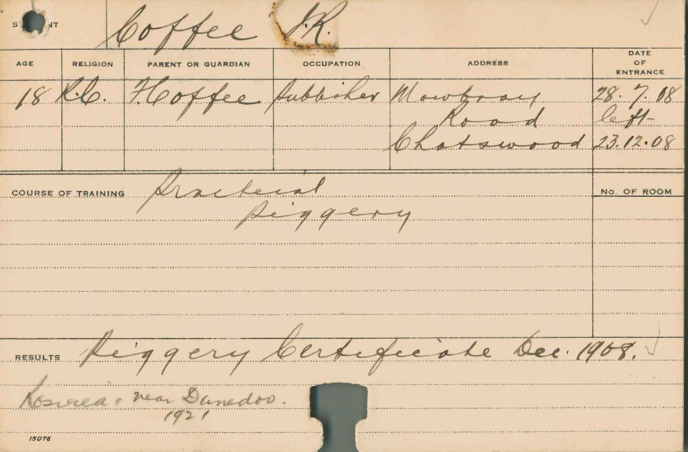 COFFEE, John (Jack) R (Certificate - Piggery)