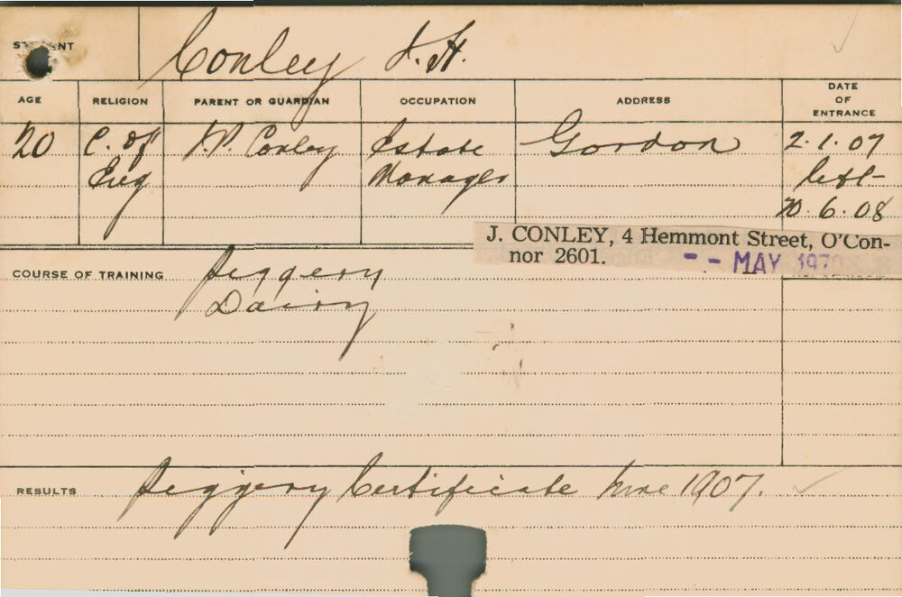 CONLEY, James H (Short Course - Piggery and Dairy)