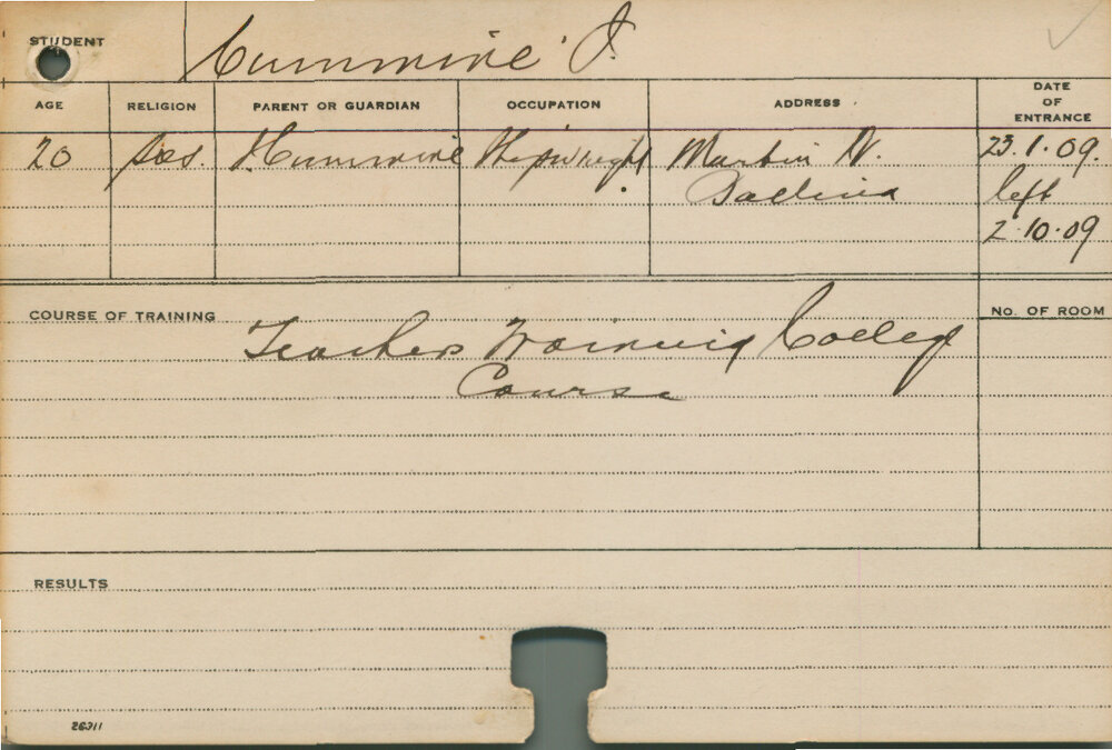 CUMMINE, James (Teachers training college course)