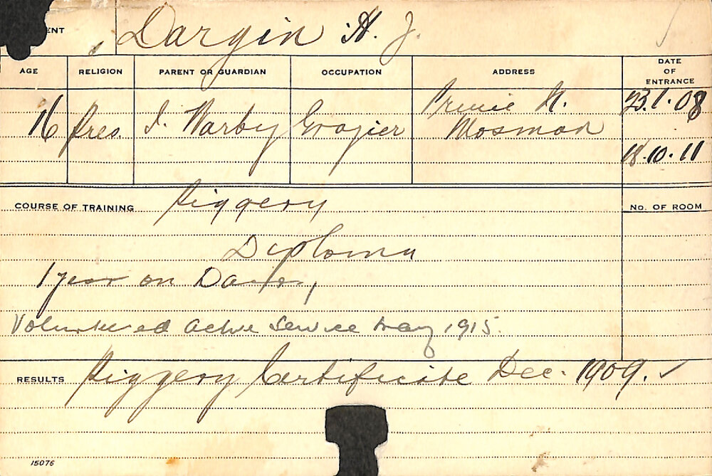 DARGIN, Hector J (Diploma in Piggery. 1st year dairy)