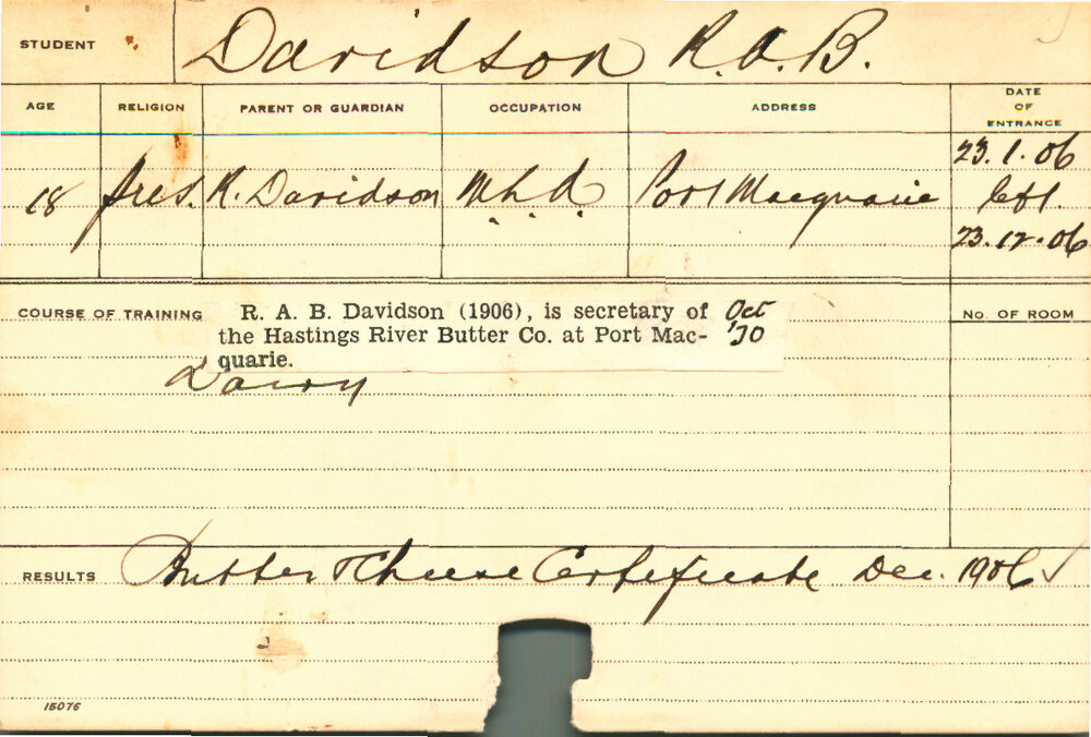 DAVIDSON, RAB (Certificate - Butter &amp; Cheese)