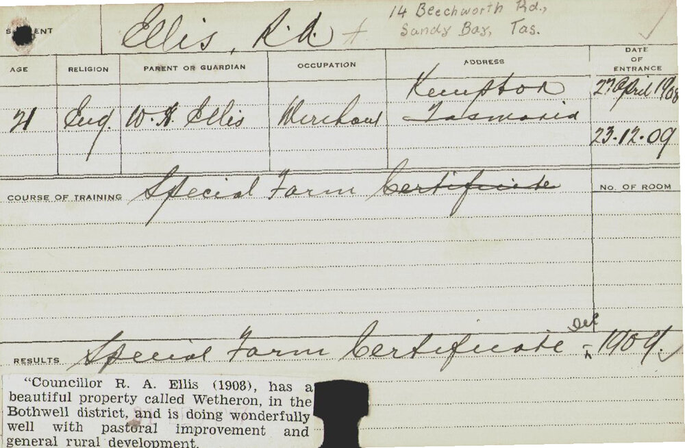 ELLIS, Russell A (Special Certificate - Farm)