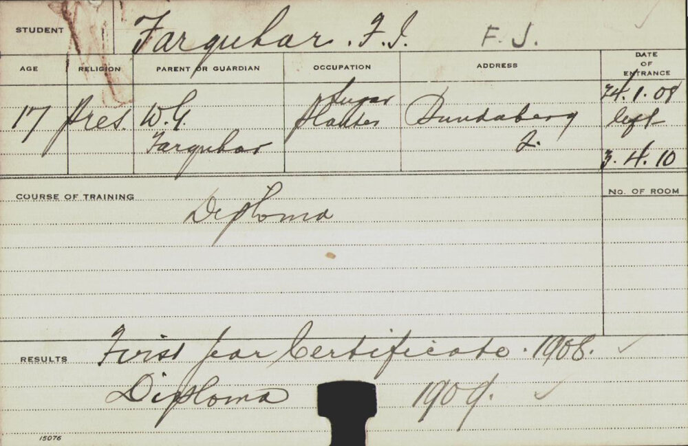 FARQUHAR, FJ (Hawkesbury Diploma of Agriculture (HDA))