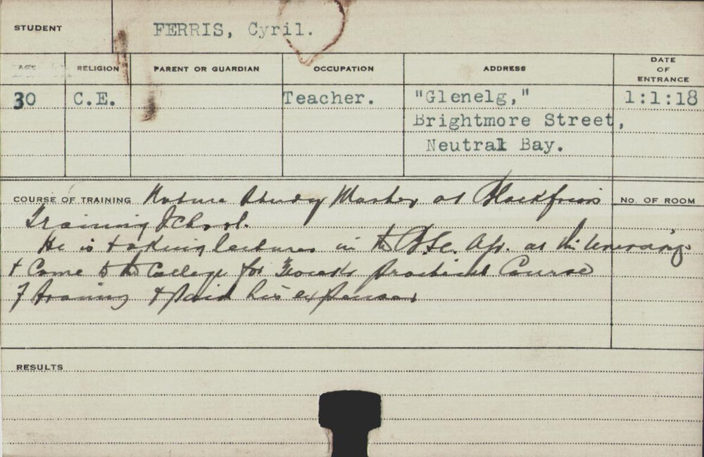 FERRIS, Cyril (Special, Practical Training)