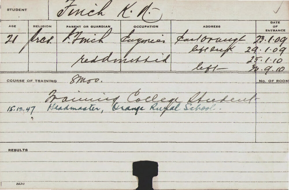 FINCH, KN (Training College Student)