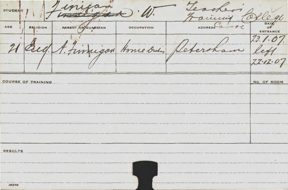 FINIGAN, W (Teachers Training College)