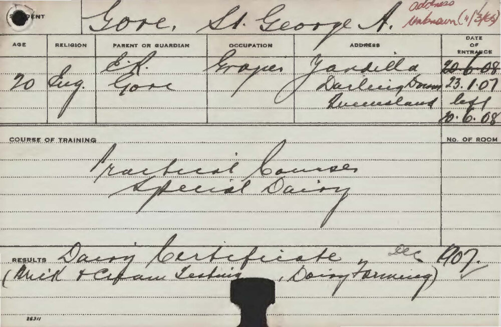 GORE, St George A (Special Course - Dairy &amp; Practical)