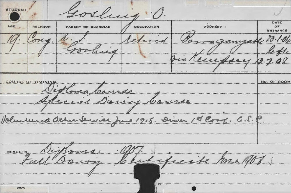 GOSLING, O (Diploma Course &amp; Special Dairy Course)