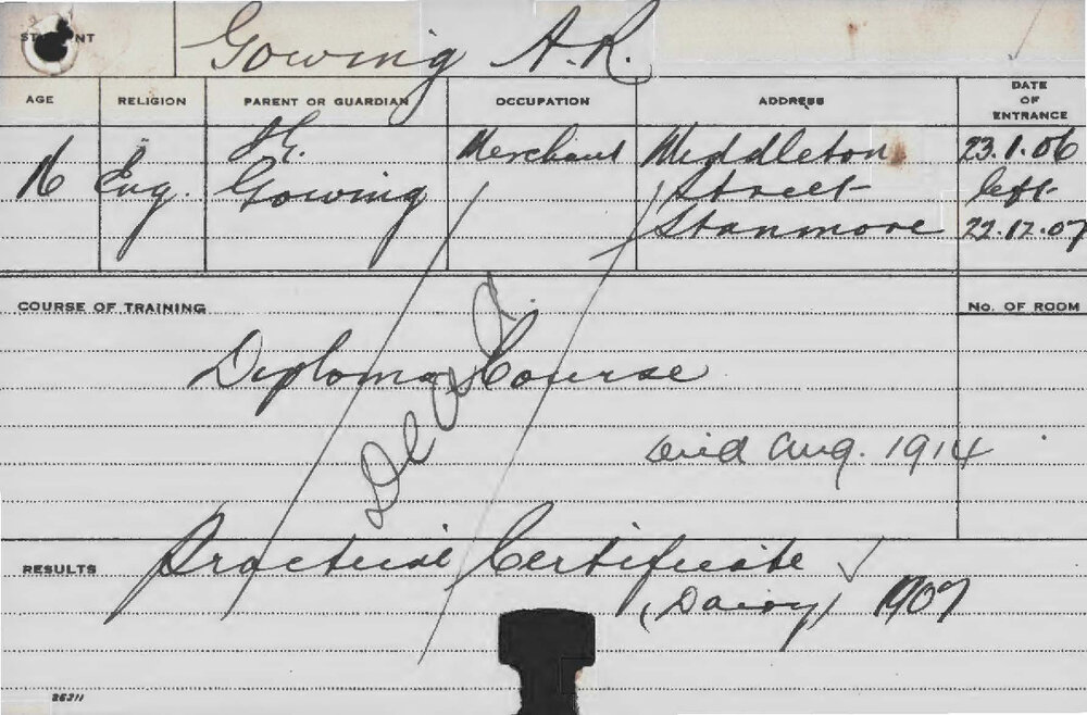 GOWING, AR (Diploma Course &amp; Practical Certificate in Dairy)