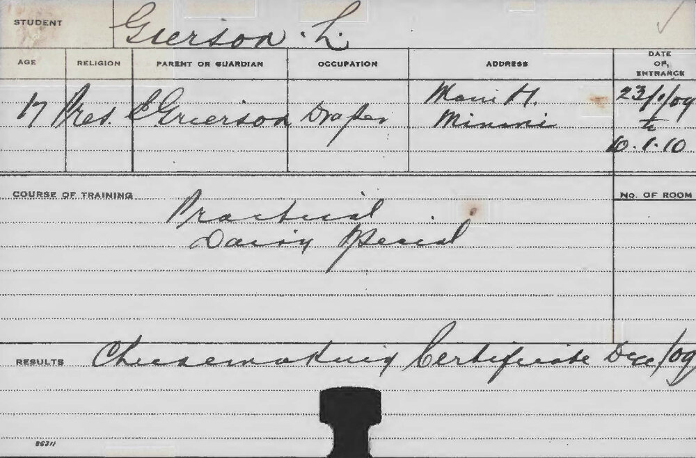 GRIERSON, L (Special Course - Dairy)