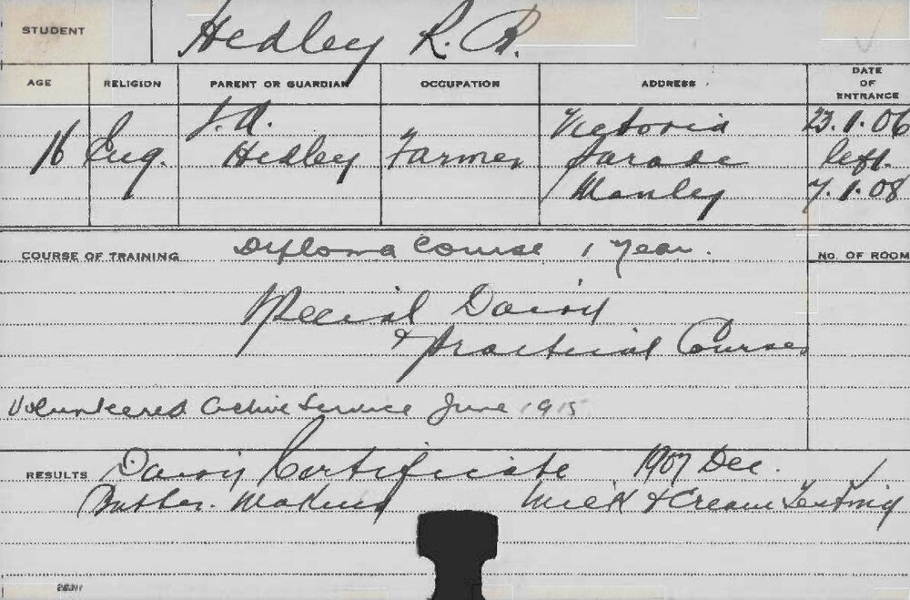 HEDLEY, RB (Special Dairy &amp; Practical courses)