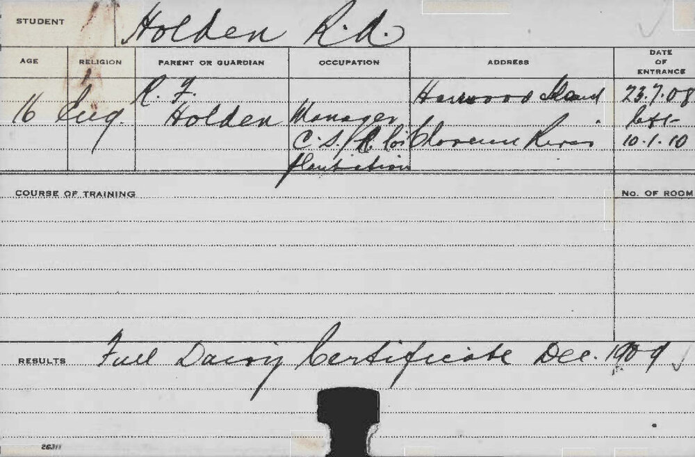 HOLDEN, RA (Certificate - Dairy)