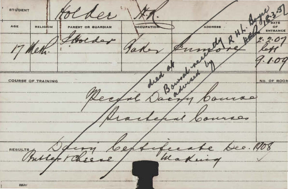 HOLDER, HR (Special Course - Dairy &amp; Practical Courses)