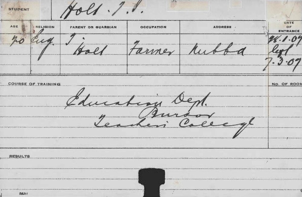 HOLT, JS (Education Department Bursar Teachers College)