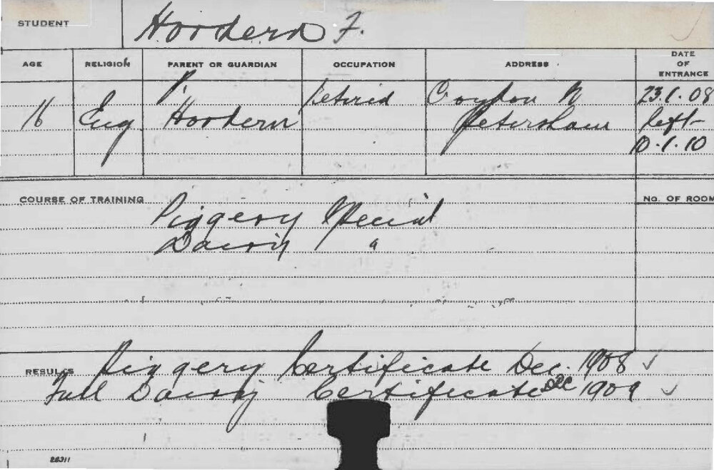 HORDERN, FW (Special Course - Dairy &amp; Dairy)