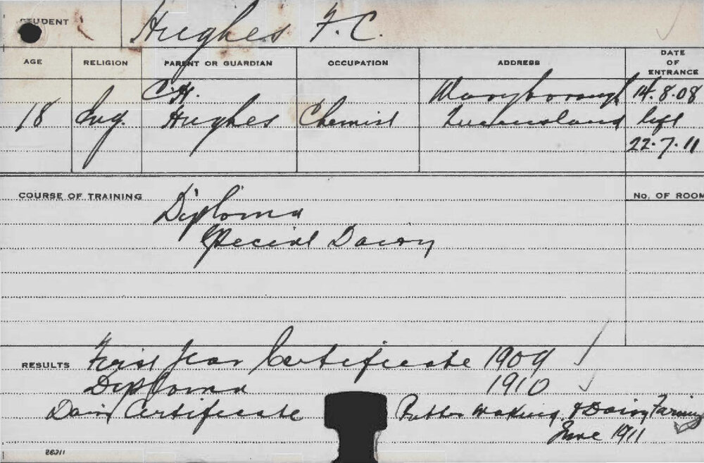 HUGHES, Frank C (Diploma &amp; Special Dairy Course)