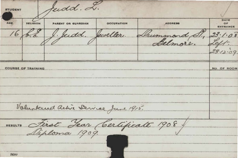 JUDD, Leonard (Certificate - First year/ Diploma)