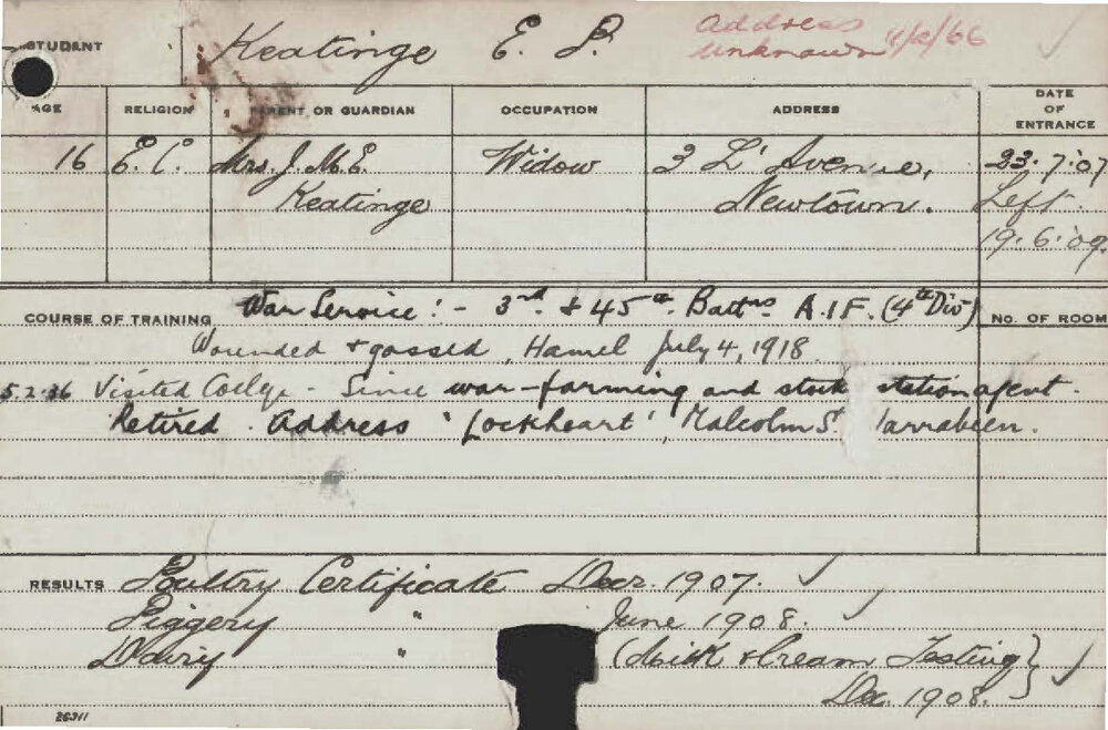 KEATINGE, EP (Certificate - Piggery, Poultry &amp; Dairy)