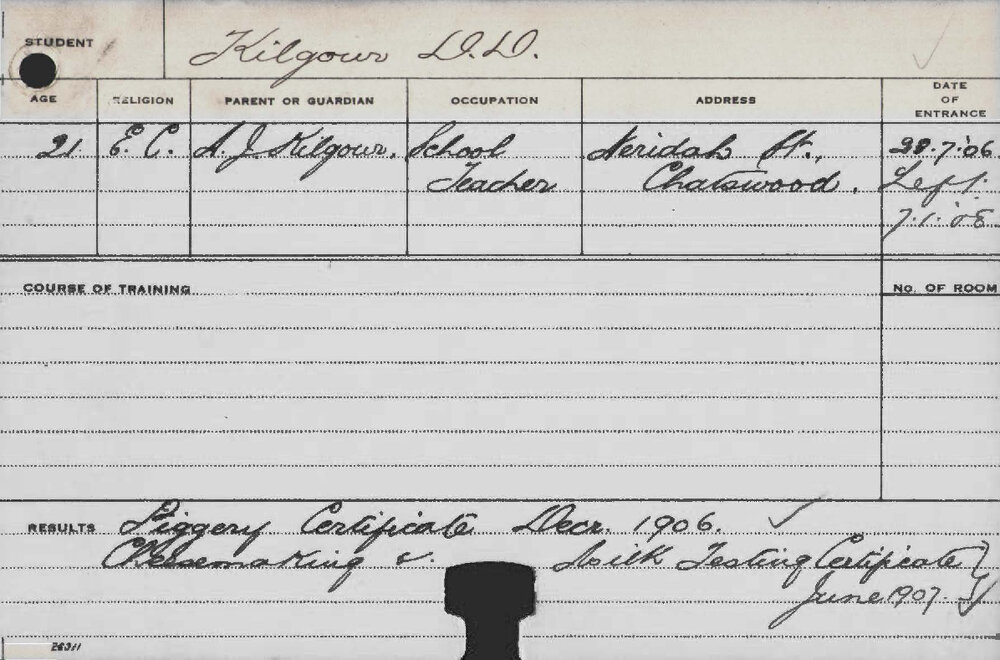 KILGOUR, DD (Certificate - Piggery &amp; Cheese Making)