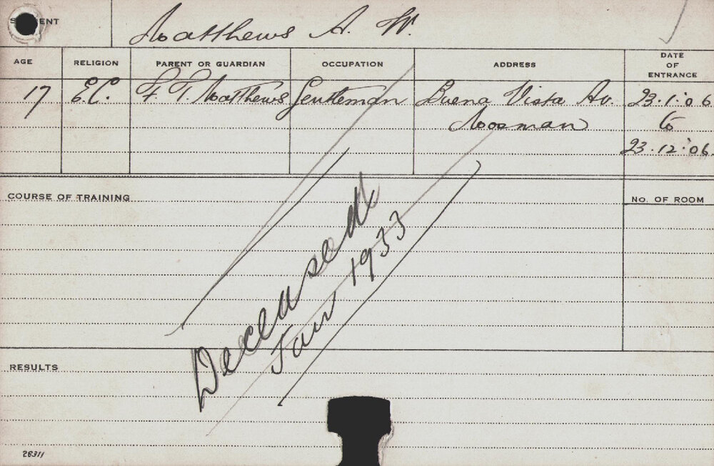MATTHEWS, AW (Course Not Identified)