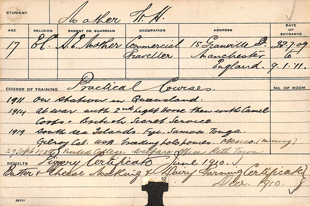 MATHER, WH (Certificate - Piggery, Butter, Cheesemaking &amp; Dairy Farming Certificate)