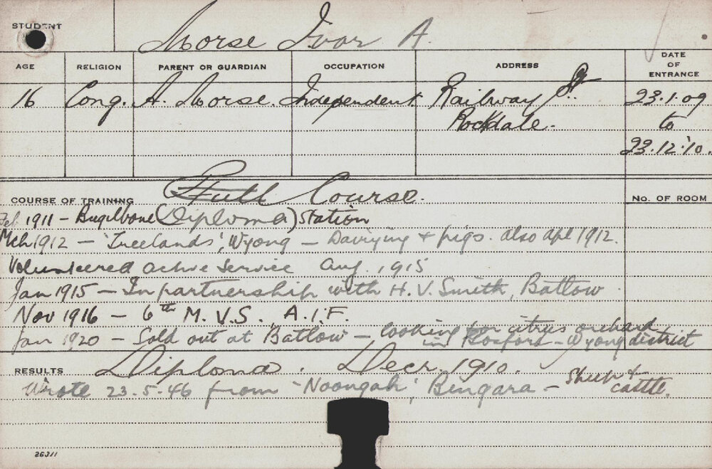 MORSE, Ivor A (Diploma Course)