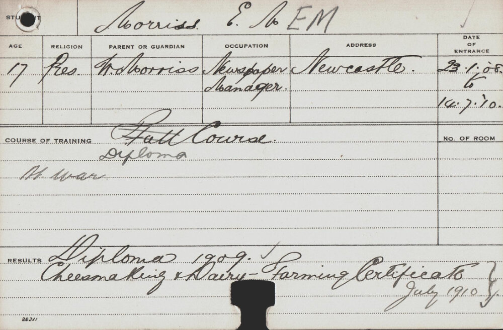 MORRISS, EM (Diploma/ Certificate - Dairy, Cheesemaking &amp; Farming)