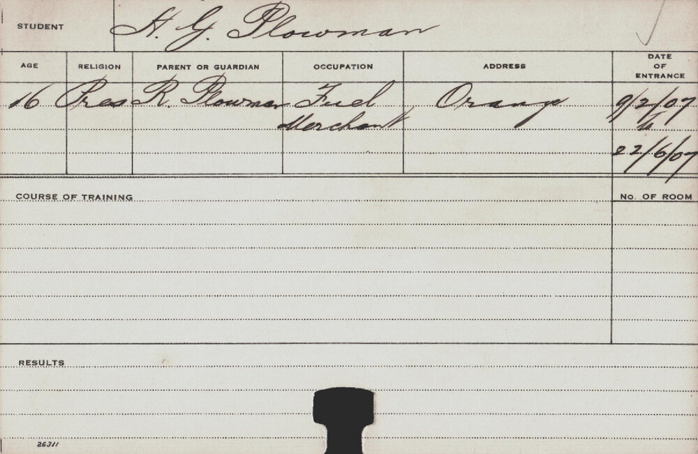 PLOWMAN, HG (Course Not Identified)