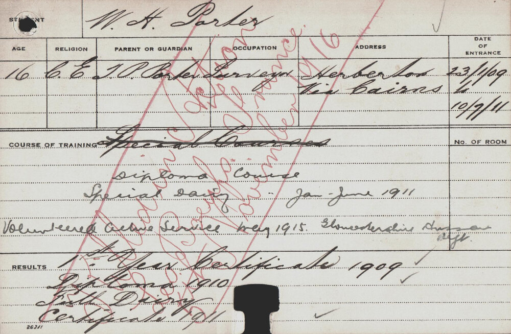 PORTER, WH (Diploma Course/ Special Course - Dairy)