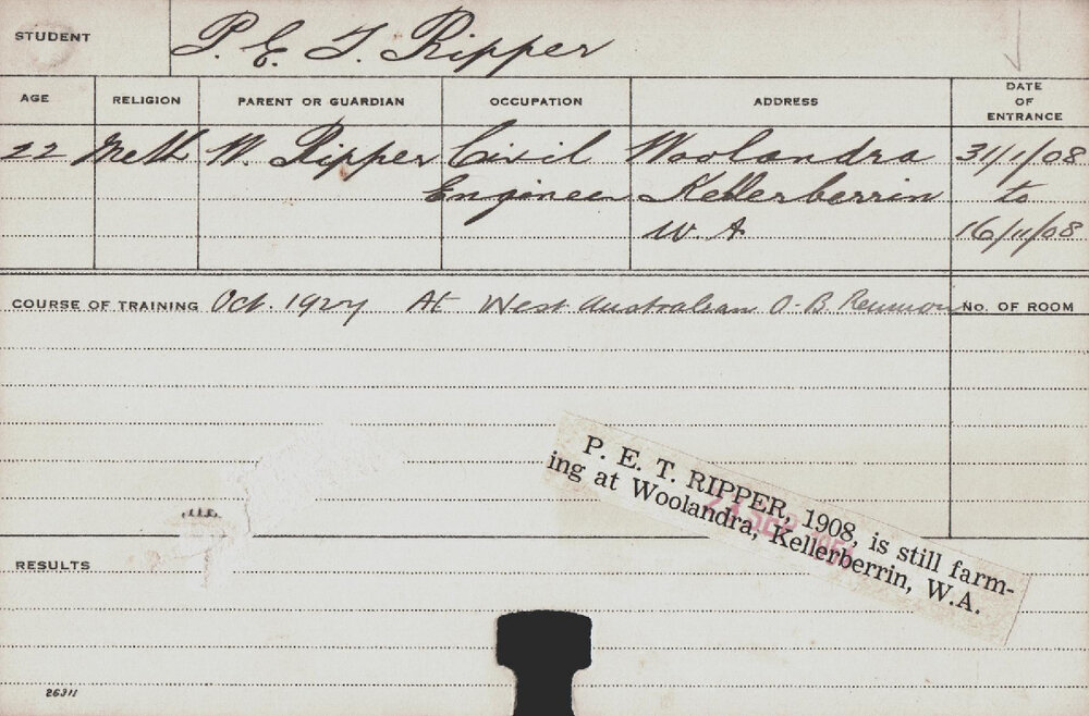 RIPPER, Percy ET (Course Not Identified)