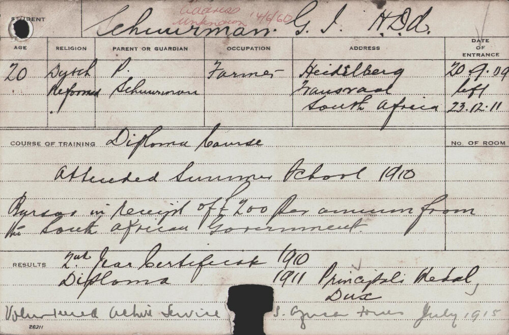 SCHUURMAN, GJ (Diploma Course)