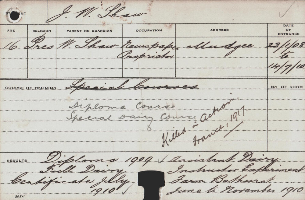 SHAW, JW (Diploma Course/ Special Course - Dairy)