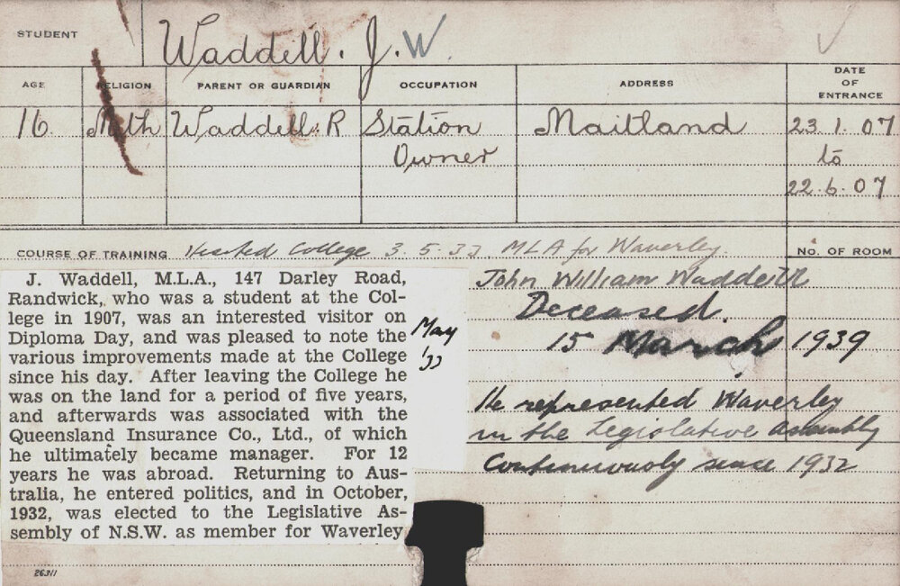 Waddell, John William (Course Not Identified)