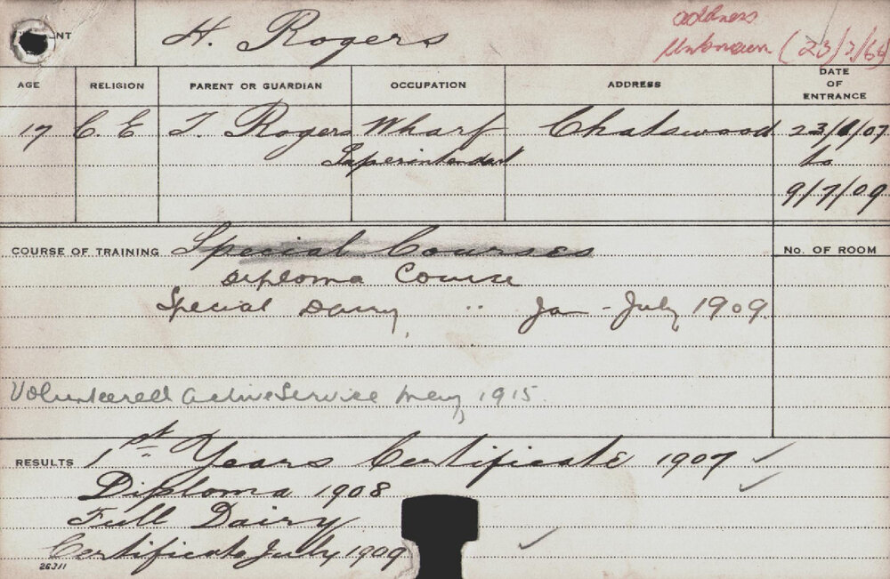 Rogers, Harry (Diploma Course/ Special Course - Dairy )