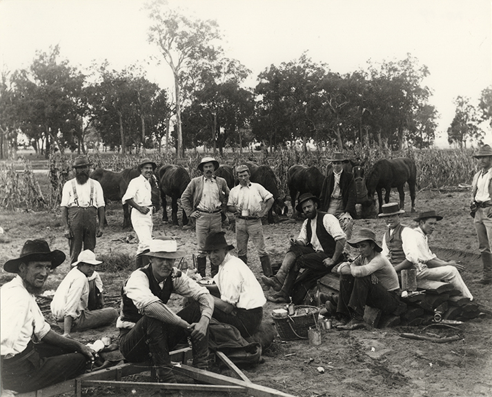 Land clearing - caption 'Lunch on the Farm' [Hawkesbury Agricultural College (HAC)] - Print 1 of 2 - Uncropped