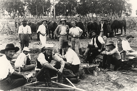 Land clearing - caption 'Lunch on the Farm' [Hawkesbury Agricultural College (HAC)] - Print 2 of 2 - Cropped
