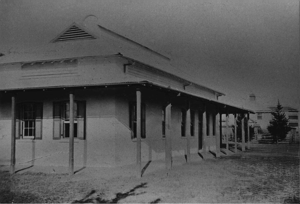 Dairy Factory (exterior) - With cow bails and feeding stalls behind [Hawkesbury Agricultural College (HAC)]